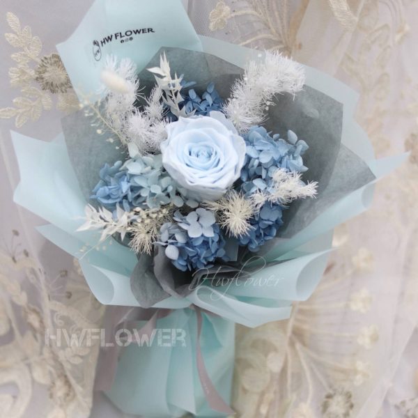 Baby Blue 淺藍永生玫瑰花束（單支款）｜A Whisper of Calm