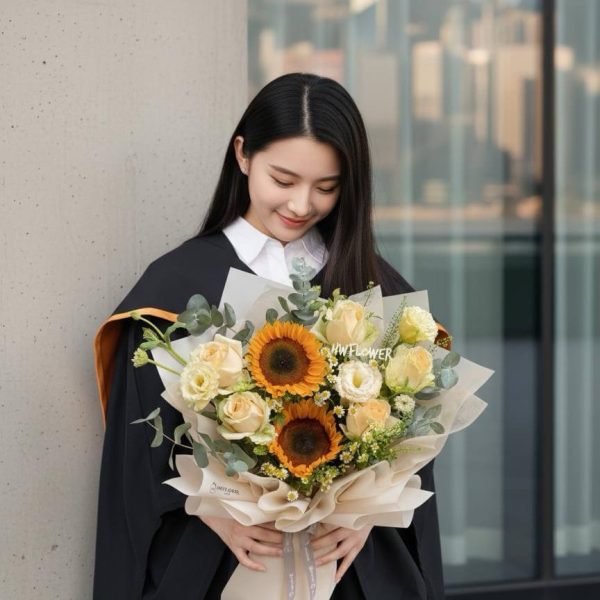 HWFLOWER香港畢業花束推介鮮花向日葵香檳玫瑰花花束