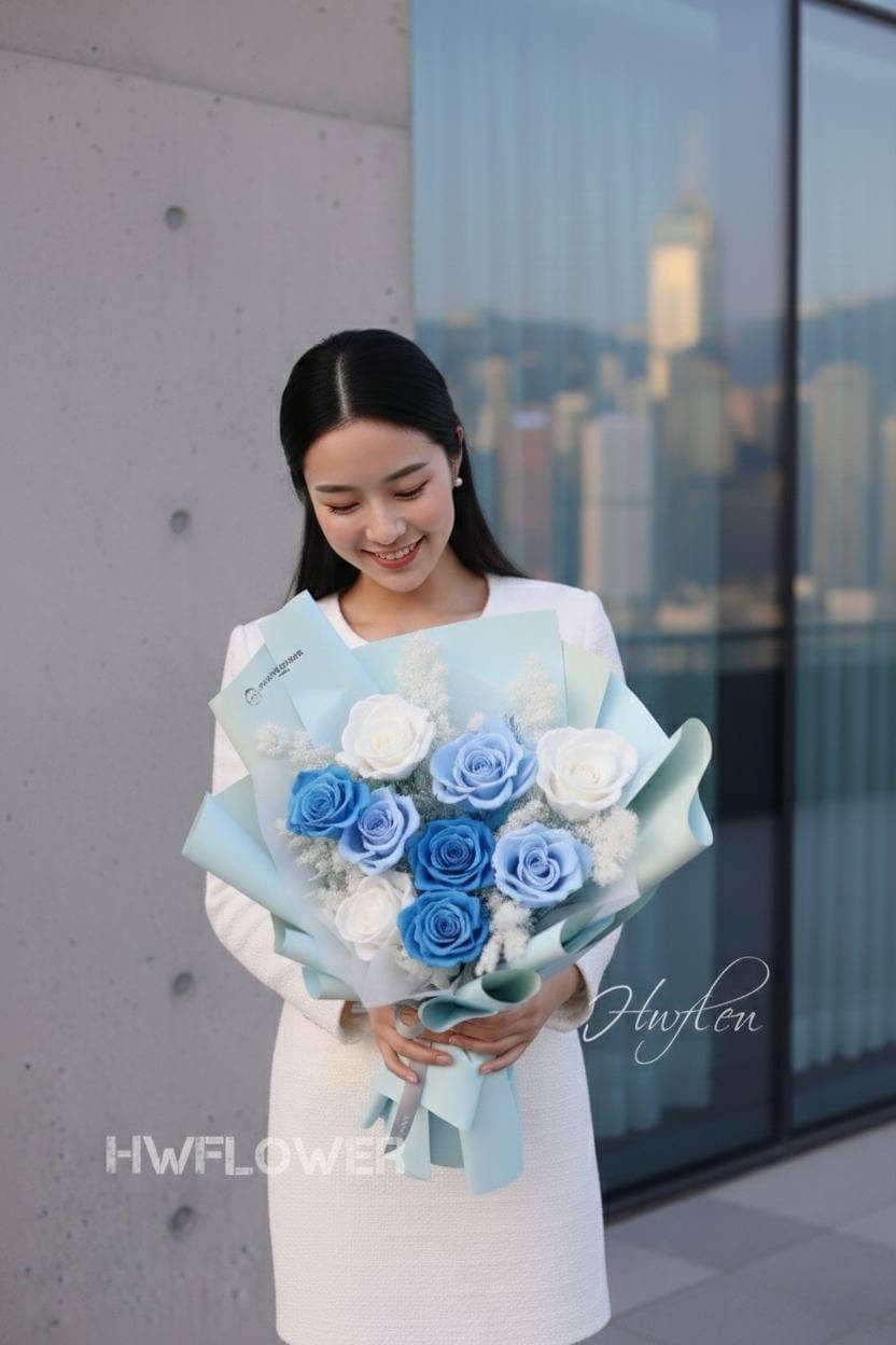 【冰藍誓言】2026 情人節限定:霧霾藍漸層永生花束preservedflower-blue (Frozen Vow) - Image 3