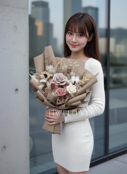 2026 情人節永生玫瑰花束｜港式奶茶色保鮮花｜HWFLOWER